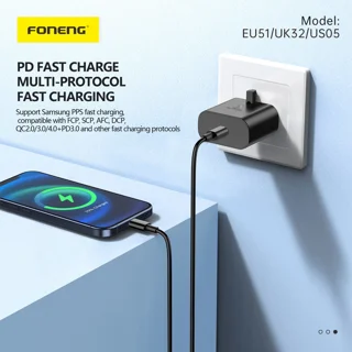 شارژر دیواری 25 وات فوننگ مدل UK32 به همراه کابل تبدیل USB-C 102861677