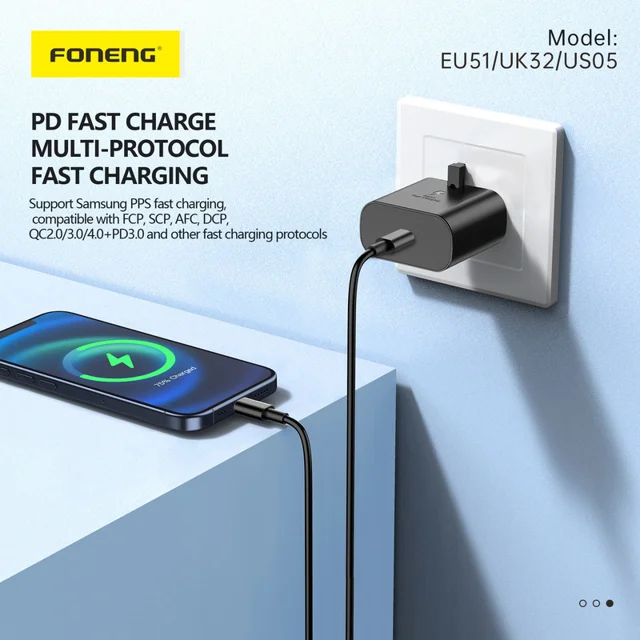 شارژر دیواری 25 وات فوننگ مدل UK32 به همراه کابل تبدیل USB-C 102861677